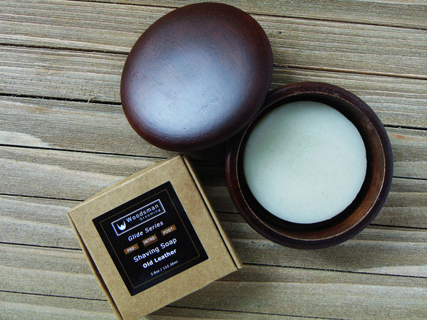 Old Leather Shave Soap with Wooden Bowl